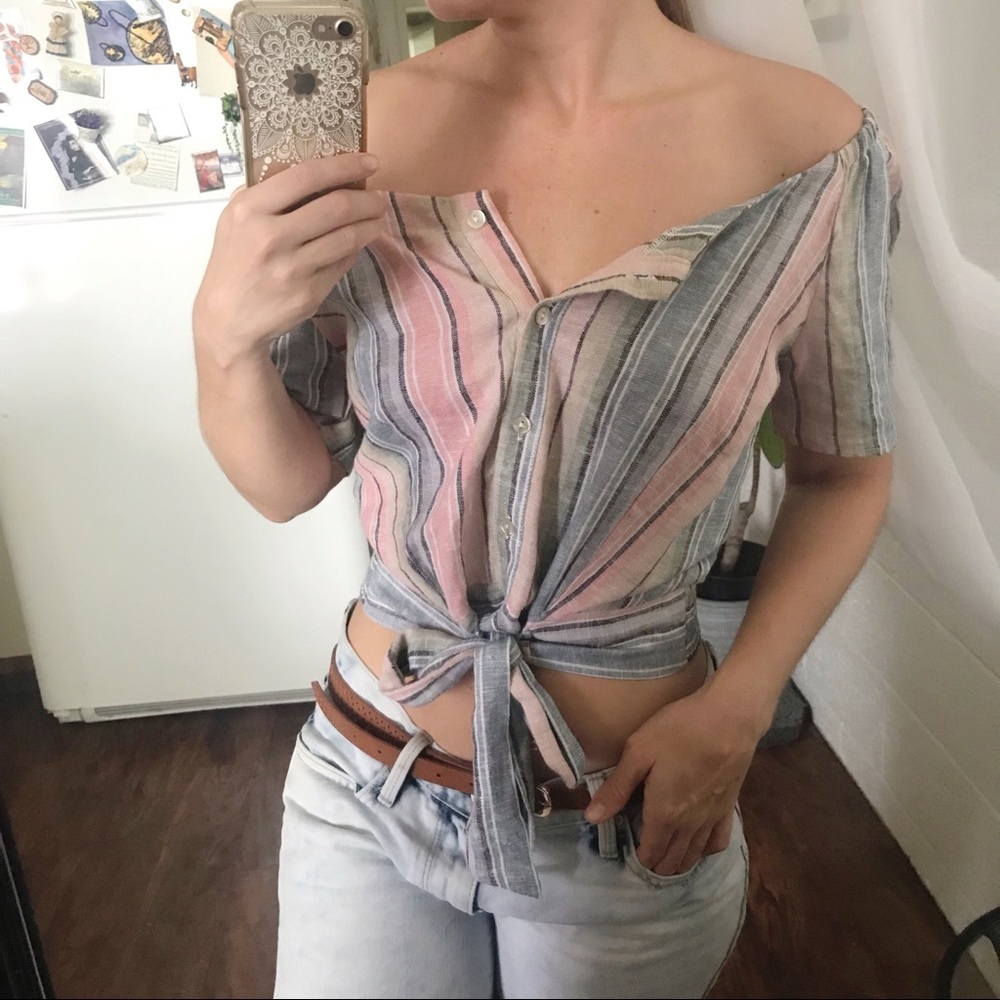 NWT DREW Pastel Rainbow Button Up Crop Top